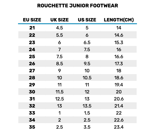 2026 Rouchette Junior Footwear 0 Størrelsesskema